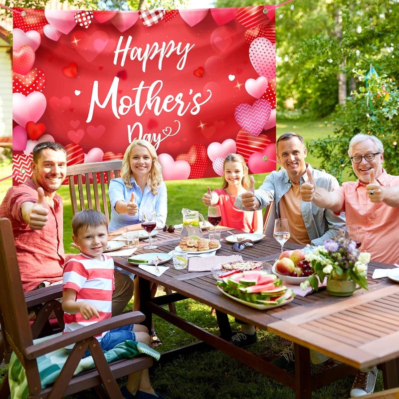 Sophena Large Happy Mother's Day Banner Decorations Mothers Day Flag Outdoor 71x44 Inch,Mom Gifts for Indoor Home House Decor Party Supplies,Yard Sign Background for Photography,Red Heart - Image 4